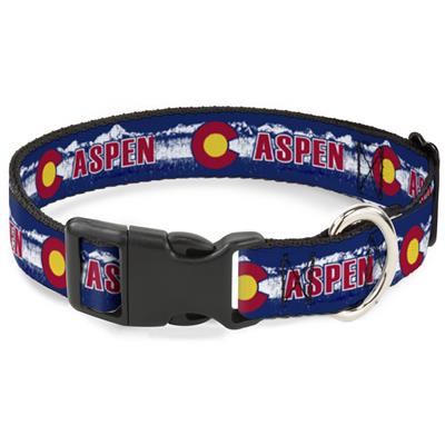Plastic Clip Collar - Colorado ASPEN Flag/Snowy Mountains Weathered Blue/White/Red/Yellows
