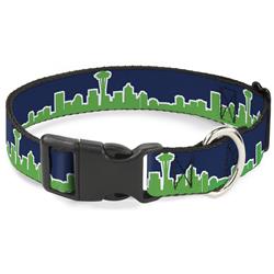 Plastic Clip Collar - Seattle Skyline Navy/Bright Green