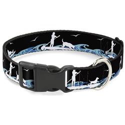Plastic Clip Collar - SUP w/Dog Black/Blues/White