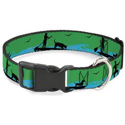 Plastic Clip Collar - SUP w/Dog Neon Green/Blues/Black