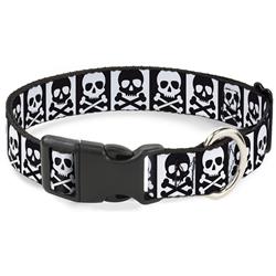 Plastic Clip Collar - Skull & Cross Bones Blocks Black/White White/Black