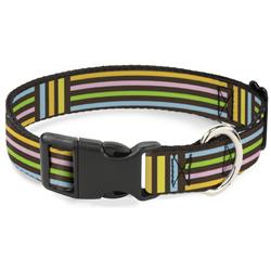 Plastic Clip Collar - Stripe Blocks Brown/Multi Pastel