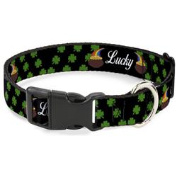 Plastic Clip Collar - St. Pat's LUCKY Pot of Gold/Shamrocks Scattered Black/Green/White