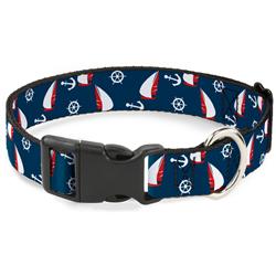 Plastic Clip Collar - Sailboat/Anchor/Helm Scattered Navy/White/Red