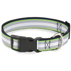 Plastic Clip Collar - Stripes Navy/Neon Green/Silver/White