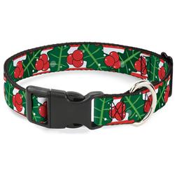 Plastic Clip Collar - Snowy Holly Stripe Reds/White/Greens