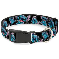Plastic Clip Collar - Stitch Poses/Hibiscus Sketch Black/Gray/Blue