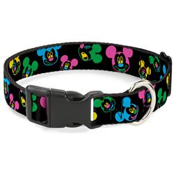 Plastic Clip Collar - Mickey Mouse Expressions Scattered Black/Multi Neon