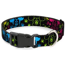 Plastic Clip Collar - Mickey Expressions/Paint Splatter Black/Multi Neon