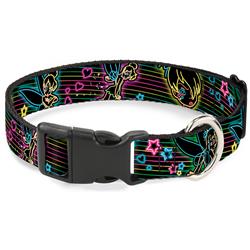 Plastic Clip Collar - Electric Tinkerbell Poses/Stripes Black/Multi Neon