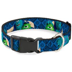 Plastic Clip Collar - Monsters University Sulley & Mike Poses/Checkers Blue