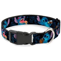 Plastic Clip Collar - Stitch Snacking Poses Black/Blue