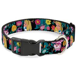 Plastic Clip Collar - Alice/Cheshire Cat/Flowers Poses Black/Multi Color