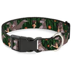Plastic Clip Collar - Mowgli & Baloo 3-Poses Leaves/Flowers Greens/Orange