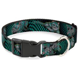 Plastic Clip Collar - Cheshire Cat 4-Poses Checkers Teal/Black