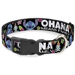 Plastic Clip Collar - OHANA MEANS FAMILY/Stitch & Scrump Poses/Tropical Flora Black/White/Multi Color
