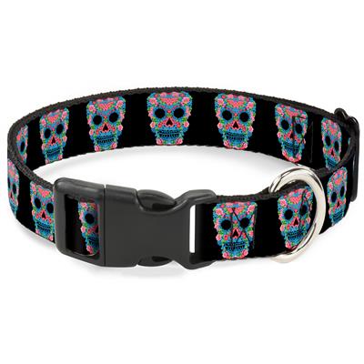 Plastic Clip Collar - Wonder Woman Floral Skull Black/Multi Pastel