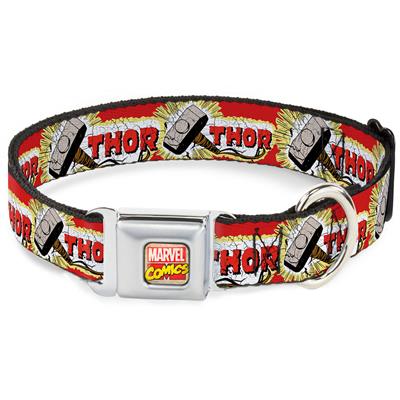 Marvel Comics Seatbelt Buckle Collar - THOR & Hammer Red/Yellow/White