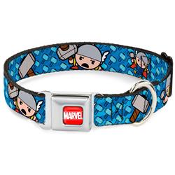 MARVEL Red/White Seatbelt Buckle Collar - Kawaii Thor Poses/Hammer Monogram Blues