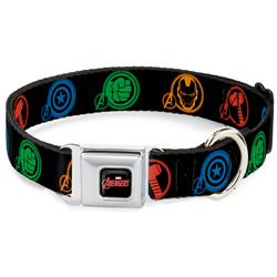 MARVEL AVENGERS Logo Full Color Black/Red/White Seatbelt Buckle Collar - Marvel Avengers Superhero Logos Black/Multi Color