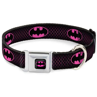 Batman Shield Full Color Black/Hot Pink Seatbelt Buckle Collar - Batman Shield/Chainlink Black/Hot Pink