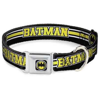 Bat Signal Black/White/Yellow Seatbelt Buckle Collar - BATMAN/Bat Signal Triple Stripe Black/White/Yellow