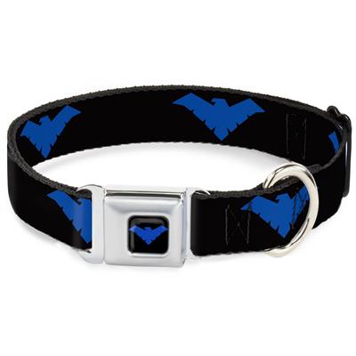 Nightwing Logo Full Color Black/Blue Seatbelt Buckle Collar - Nightwing Logo Black/Blue