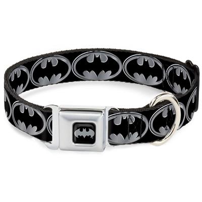 Batman Black/Silver Seatbelt Buckle Collar - Batman Shield Black/Silver