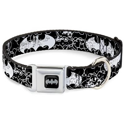 Batman Black/Silver Seatbelt Buckle Collar - Batman Outlines Black/White