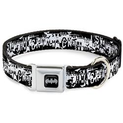 Batman Black/Silver Seatbelt Buckle Collar - Batman Action Verbiage Black/White