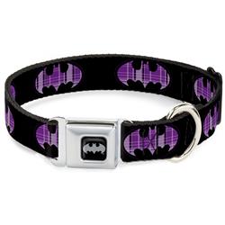Batman Black/Silver Seatbelt Buckle Collar - Batman Signal Black/Purple Plaid