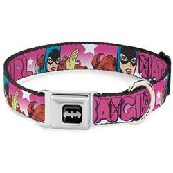 Batman Black/Silver Seatbelt Buckle Collar - BATGIRL Bubble Letters w/Stars Pink/White