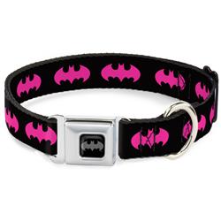 Batman Black/Silver Seatbelt Buckle Collar - Batman Signal Black/Fuchsia