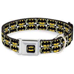 Batman Black/Yellow Seatbelt Buckle Collar - Batman Shield Checkers