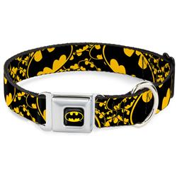 Batman Black/Yellow Seatbelt Buckle Collar - Bat Signals Stacked w/CLOSE-UP Yellow/Black