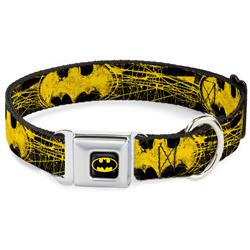 Batman Black/Yellow Seatbelt Buckle Collar - Batman Shield CLOSE-UP Sketch Black/Yellow