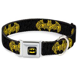 Batman Black/Yellow Seatbelt Buckle Collar - Zebra Bat Signal Black/Gray/Yellow/Black