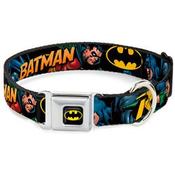 Batman Black/Yellow Seatbelt Buckle Collar - Batman & Robin in Action w/Text Black