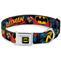 Batman Black/Yellow Seatbelt Buckle Collar - Batman & Robin in Action w/Text Burgundy