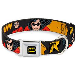 Batman Black/Yellow Seatbelt Buckle Collar - ROBIN Red/Black Poses Gray