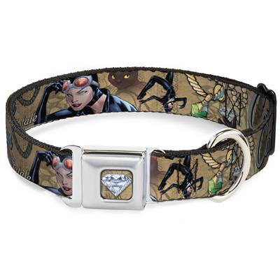 Catwoman Diamond Full Color Tans Seatbelt Buckle Collar - CATWOMAN-NINE LIVES OF A FELINE FATALE Pose2/Jewelry/Black Cat Tans