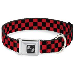 Dog Bone Black/Silver Seatbelt Buckle Collar - Checker Black/Red
