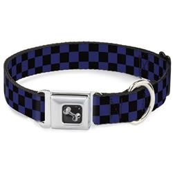 Dog Bone Black/Silver Seatbelt Buckle Collar - Checker Black/Blue