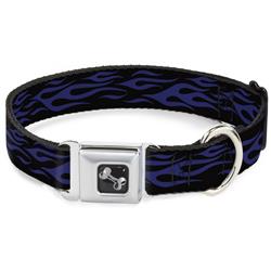 Dog Bone Black/Silver Seatbelt Buckle Collar - Flame Blue