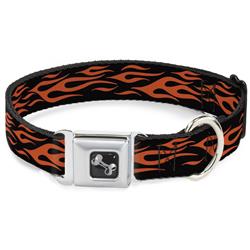 Dog Bone Black/Silver Seatbelt Buckle Collar - Flame Orange