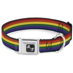 Dog Bone Black/Silver Seatbelt Buckle Collar - Rainbow
