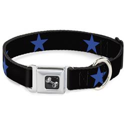Dog Bone Black/Silver Seatbelt Buckle Collar - Star Black/Blue
