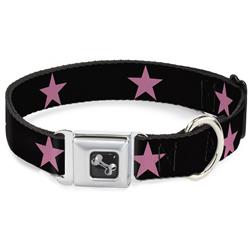 Dog Bone Black/Silver Seatbelt Buckle Collar - Star Black/Pink