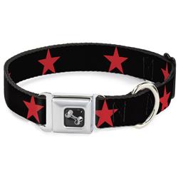 Dog Bone Black/Silver Seatbelt Buckle Collar - Star Black/Red