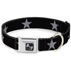 Dog Bone Black/Silver Seatbelt Buckle Collar - Star Black/Silver